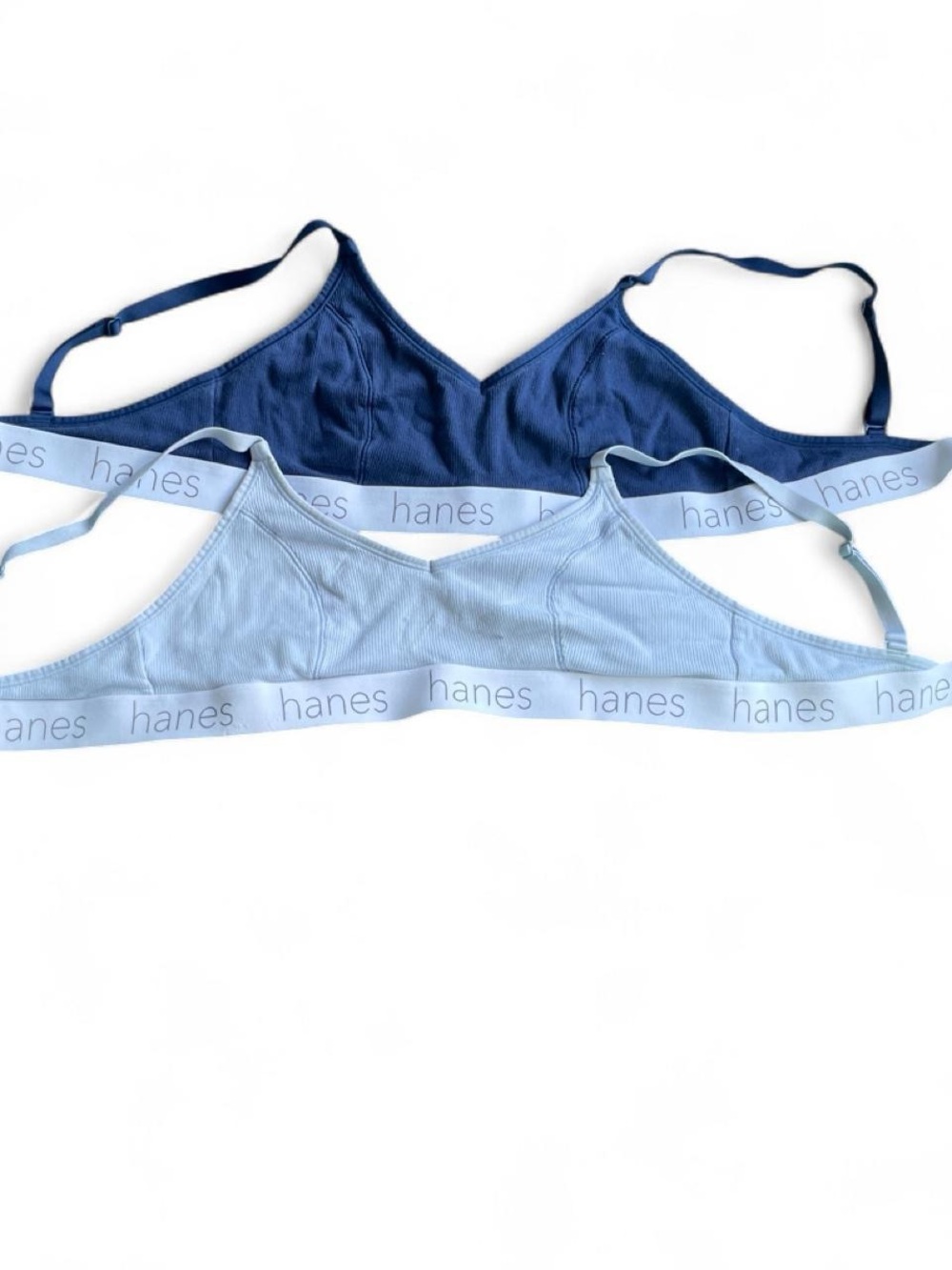 Hanes Two-Pack Wireless Bralettes in Light Blue & Navy